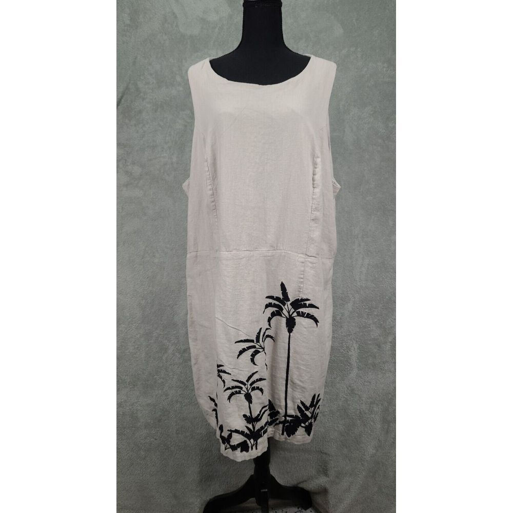 J JASON WU Women's Beige Embroidered Floral Dress Size 32W‎ Linen Blend